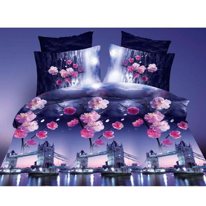 Textiles Imprimé Literie Linge de lit en motif de tour et pont fleur