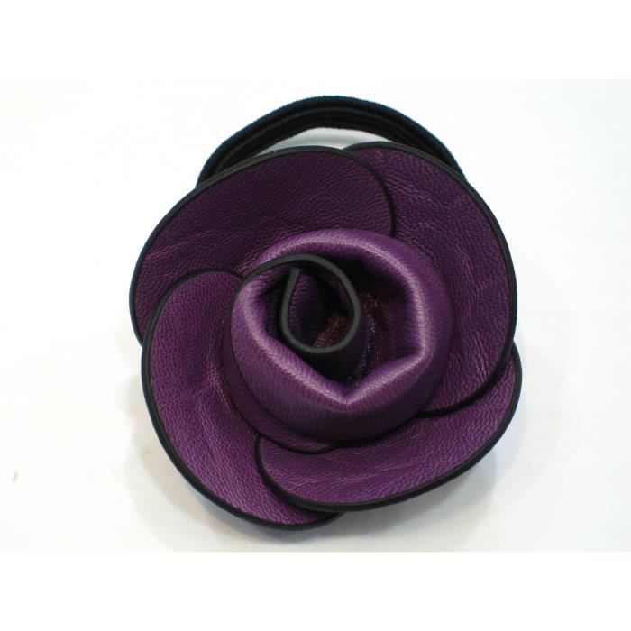 Elastique cheveux fleur façon cuir - violet - achat / vente barrette