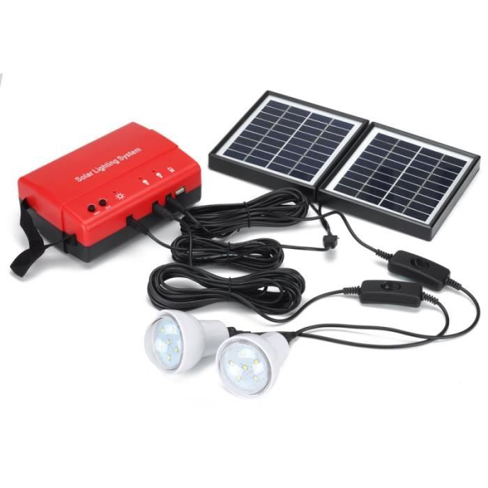 Kit d'énergie solaire portable Deux panneaux solaires Ampoules LED