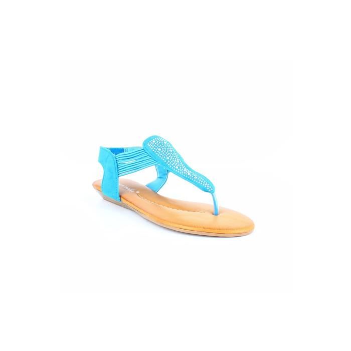 Nu pieds fa&ccedil;on trop&eacute;zienne &agrave; strass et &eacute;lastiques bleu