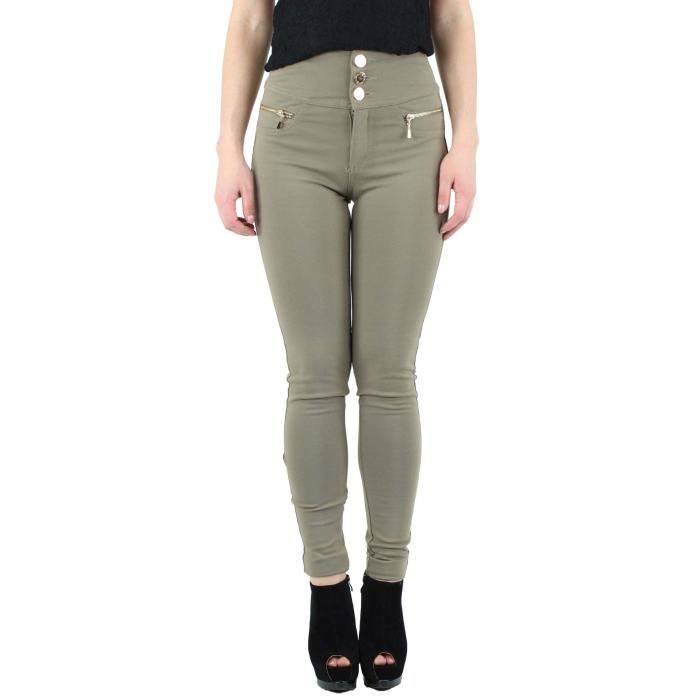 taille haute Beige Achat / Vente pantalon Pantalon femme taille