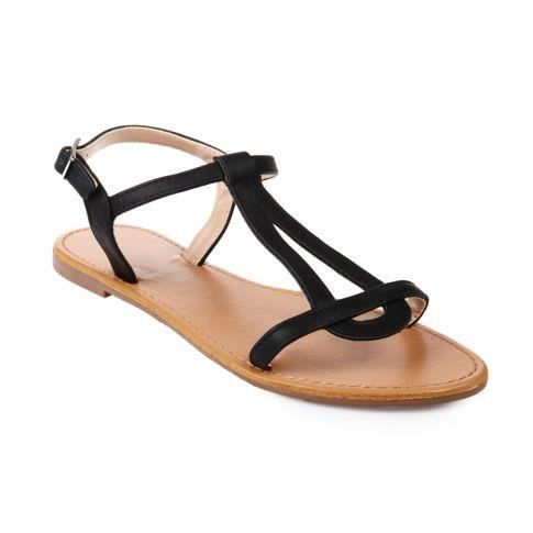 Sandales plates avec brides aspect cuir noir - Sandales plates dotÃ©es ...