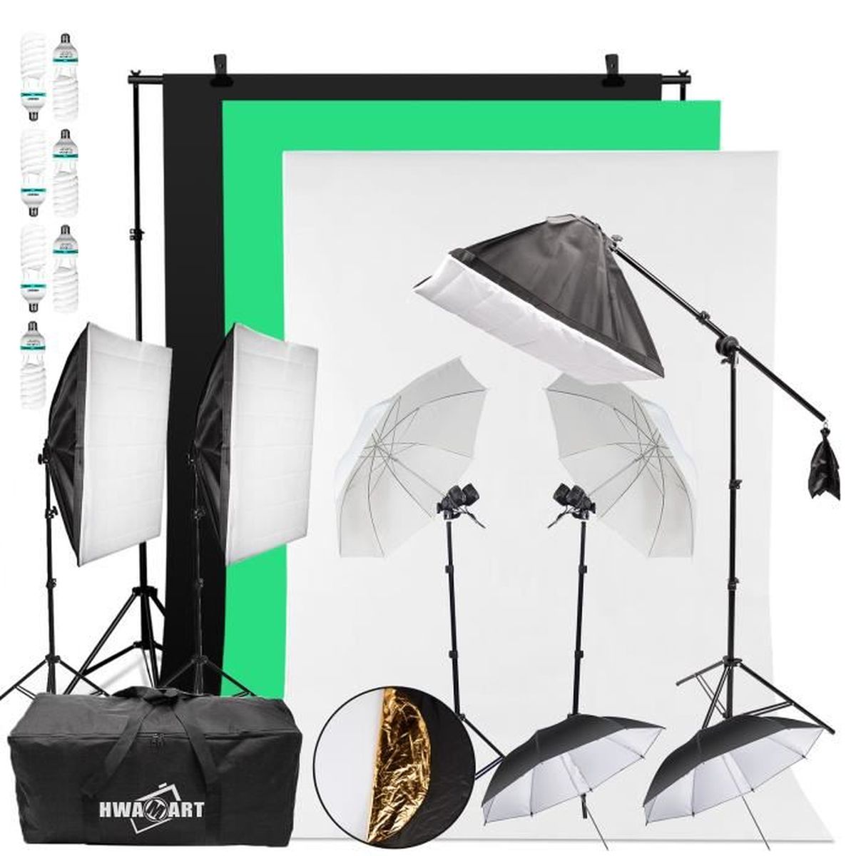 HWAMART® 7x150W Portrait studio photo professionnel Kit Stand Support Compteur de fond continu