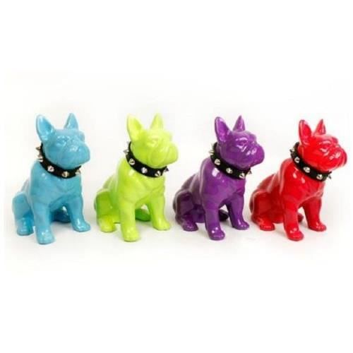 de chien Bouledogue Français ROUGE avec collier en céramique, 17 cm