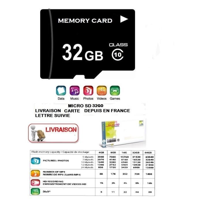 Micro SD SDHC TF 32Go 32GB Livraison gratuit Achat Vente carte mémoire Cdiscount