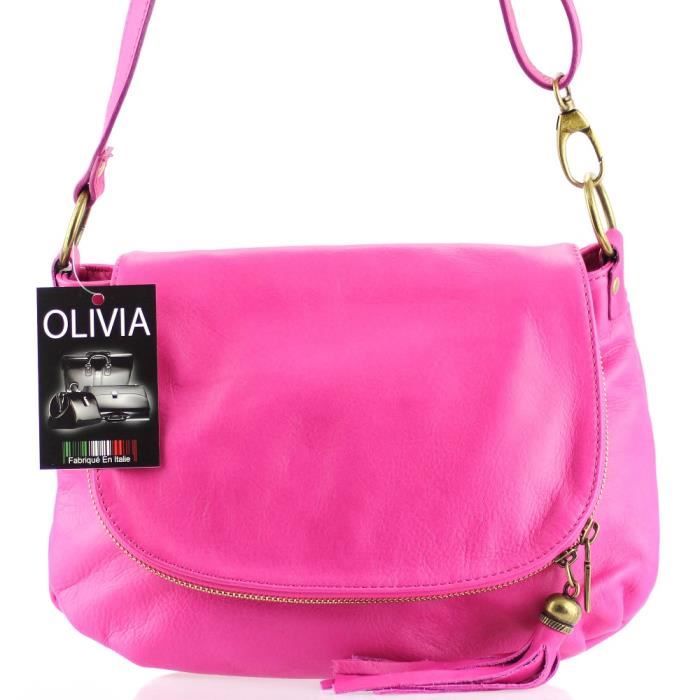 Sac bandouli?�re femme Cuir rose/fushia PALERME �?� Rose, Fushia, Violet - Achat / Vente besace 