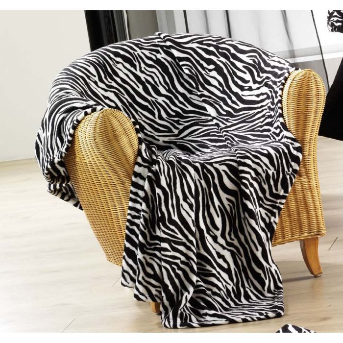 Plaid peluche 130x160 ZEBRE noir Plaid peluche ZEBRE 130 cm x 160 cm