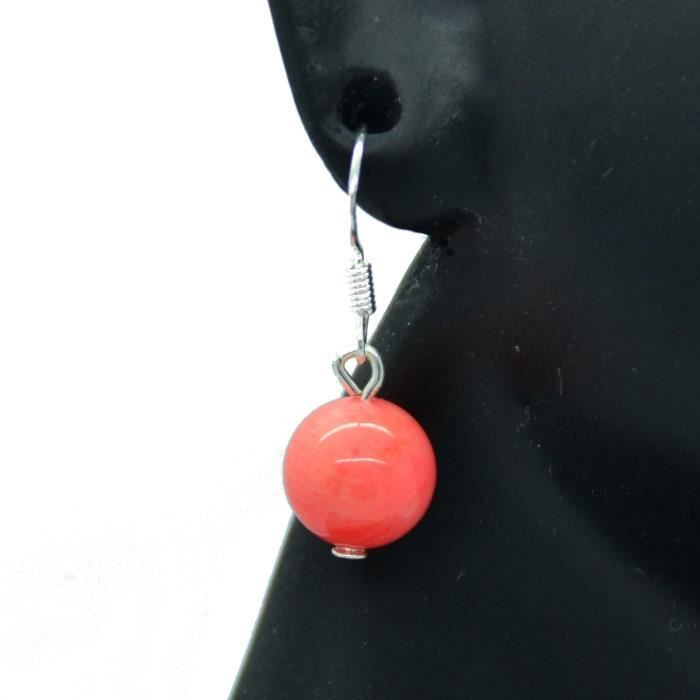oreille Boucles Corail Rose Pierre Argent Rose Orange Corail