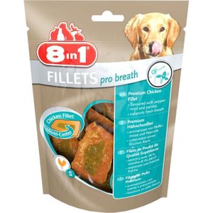 8in1 Filets de poulet séchés Pro Breath enrichis en menthe et persil - Taille S - Pour Chien - Carton de 8 sachets