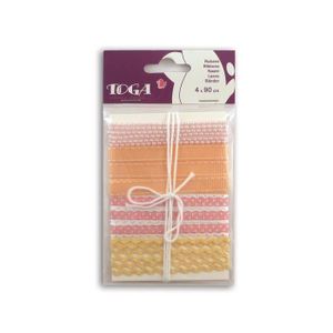TOGA Lot de 4 rubans - perle et satin - rose et orange
