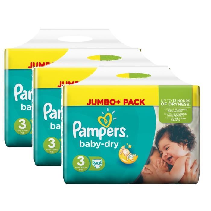 Pampers Baby Dry Taille 3 Midi 49kg Jumbo Plus Pack 270 Couches Achat / Vente couche