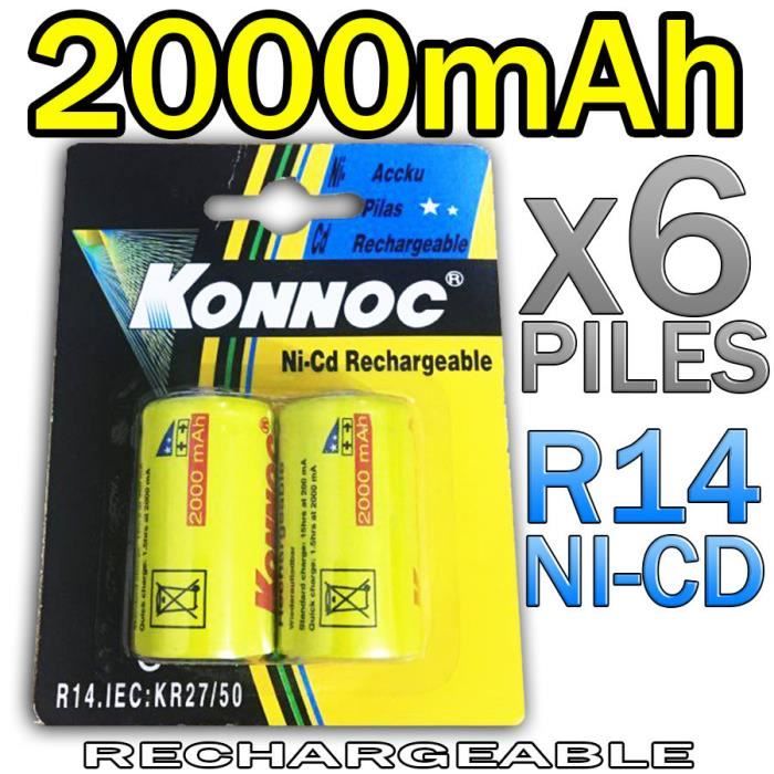 6 PILES C R14 LR14 2000mAh RECHARGEABLE 1.2V NiCD ACCU BATTERIE