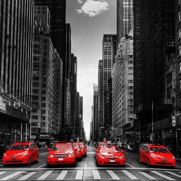 Tableau New York Taxis rouge - Alu Dibond 80x80 cm Made In France ...