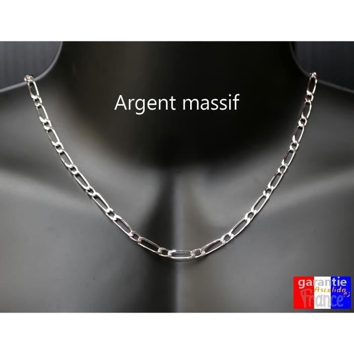 Chaine pour homme en argent massif rhodié maille figaro 1+1 5mm de