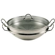CUISSON ORIENTALE  Wok inox avec panier vapeur à poignée 36 cm