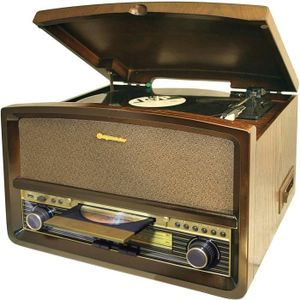 ROADSTAR HIF-1937TUMPK Chaine HiFi Vintage avec Platine Disque, Lecteur CD/MP3/Cassette et USB - Encodage depuis CD/Platine/Cassette