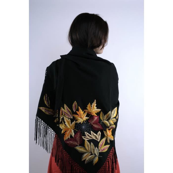 Châle Brodé Main En Laine - Écharpe Luxe Douce Et Chaude, 71x203 Cm, Parfaite Pour Les Soirées Ou Cadeau