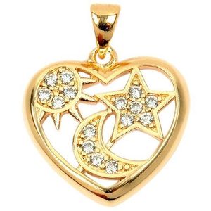 PENDENTIF VENDU SEUL Pendentif Coeur Soleil Lune Etoile Plaqué Or. \u2039\u203a