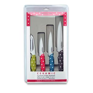 LE COUTEAU DU CHEF Coffret 1 éplucheur + 1 couteau d'office + 1 couteau ? steack + 1 couteau chef manche soft touch - Décors Pois