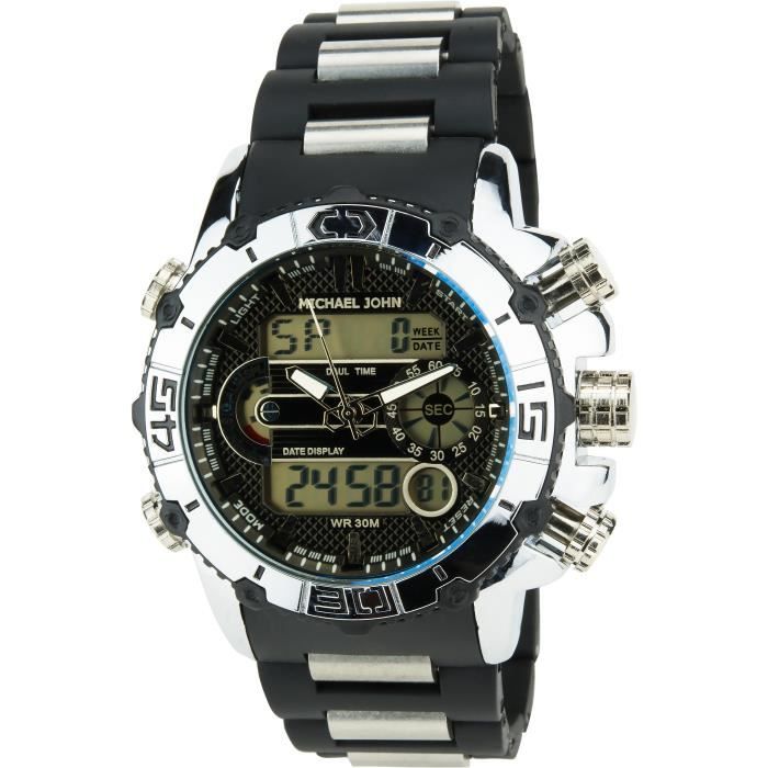 Montre Homme NOIR MICHAEL JOHN Quartz Acier affichage Analogique Digital Alarme Chronomètre Montre Homme NOIR MICHAEL JOHN Quartz Acier affichage Analogique Digital Alarme Chronomètre