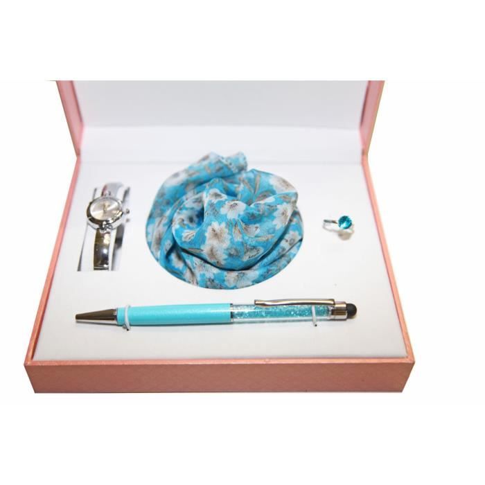 Coffret Cadeaux Femme Montre,Bague Strass,Foulard Imprim&eacute;,Stylo