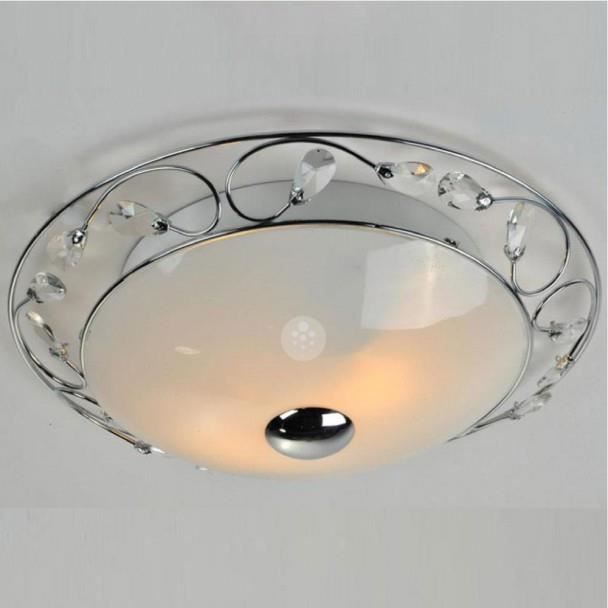 Lustre plafonnier rond métal motif ruban verre blanc cristal ... Lustre suspension lustre plafonnier