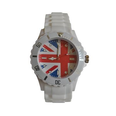 Montre Silicone, blanc / UK Montre silicone blanche avec un fond de