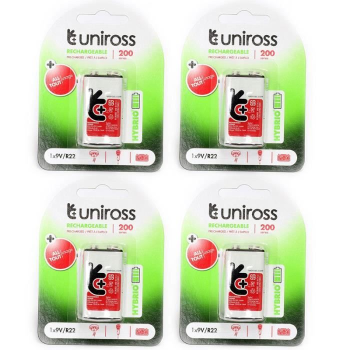 Uniross Pack de 4 accus LR22 200mAh 9VFaites des &eacute;conomies