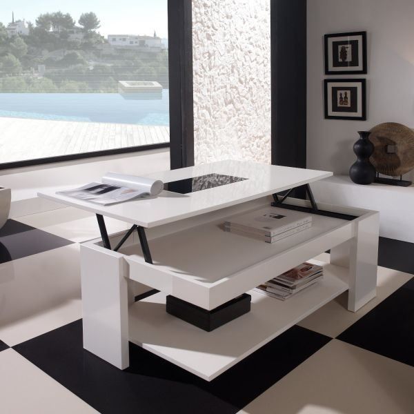 table basse relevable noir et blanc