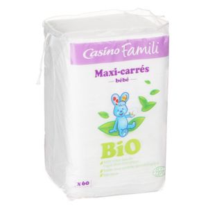 COTON DÉMAQUILLANT CASINO Maxi Carré Coton Bio x60 (x1) COTON DÉMAQUILLANT CASINO Maxi Carré Coton Bio x60 (x1)