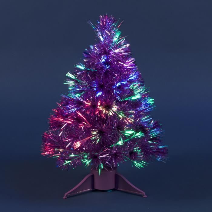 Sapin artificiel rose translucide à piles, fibre optique fumée, 45 cm, 3 LED RGB, usage interne 