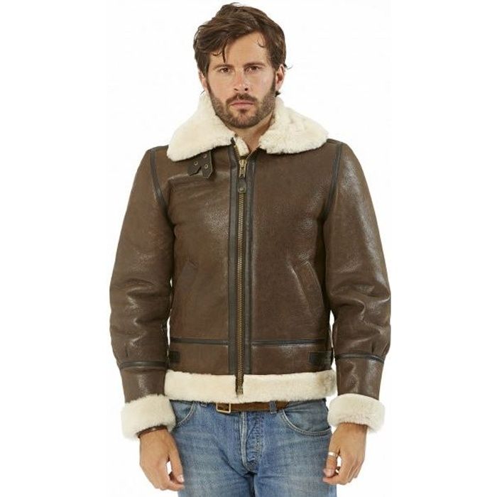 Bombardier en cuir mouton homm�?� Beige Beige - Achat / Vente manteau - caban - Cdiscount