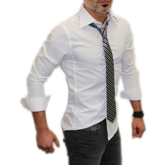 chemise slim fit homme blanc Blanc Achat / Vente chemise