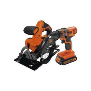 BLACK & DECKER Pack outil 18 V incluant perceuse visseuse, scie circulaire et 2 batteries de 2 Ah