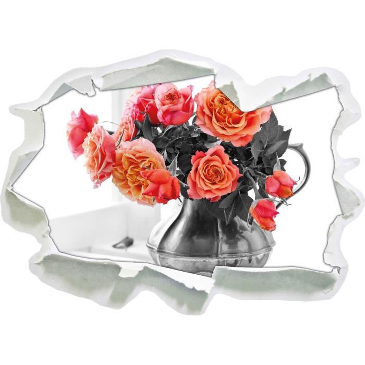 Belles roses en pot noir / blanc, mur 3d de la taille du papier ...