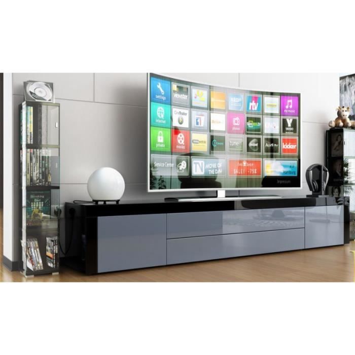 Meuble tv bas laqué noir/ gris Achat / Vente meuble tv Meuble tv