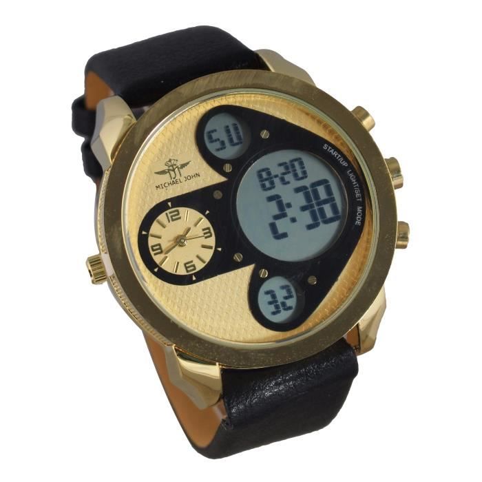 Montre Homme Action Digitale Multifonctions – Vintage, Boîtier Argenté, Bracelet Bleu
