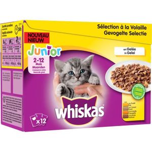 WHISKAS Bouchées En Gelée Pour Chat Viandes Et Poissons Sachet 12x100g Junior 2 A 12 Mois