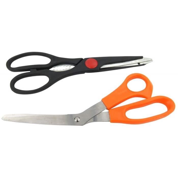 Lot De 2 Ciseaux De Cuisine IBayam – Tout Usage – Lames Acier Inoxydable – Poignées Noir Rouge Et Noir Gris