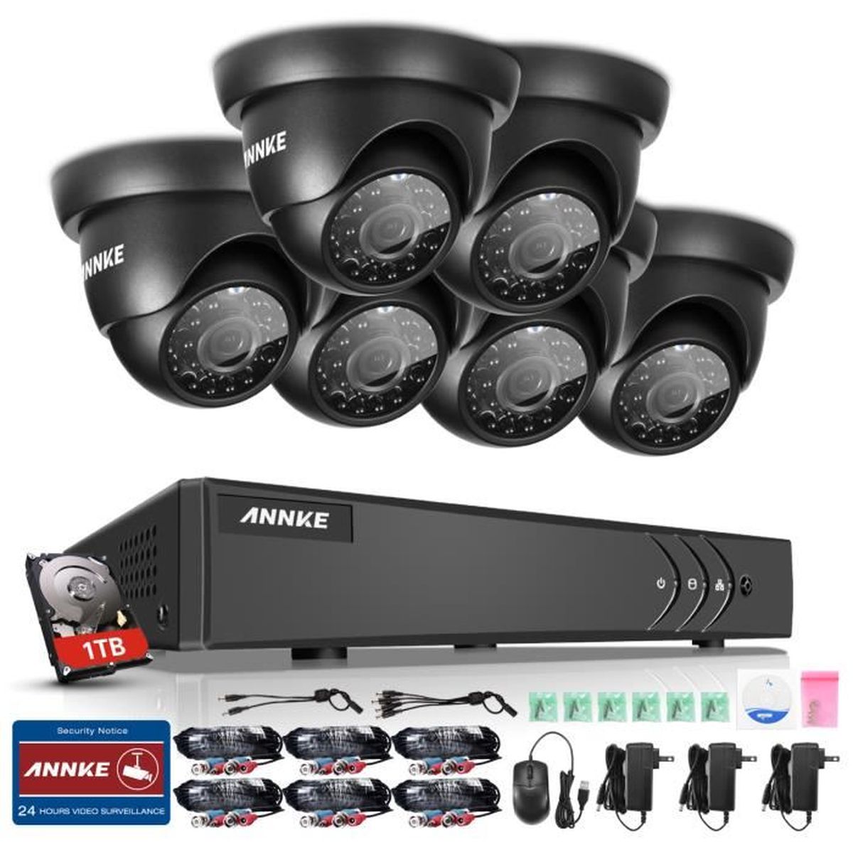 ANNKE Kit caméra de surveillance extérieur 8ch DVR+6 caméra avec disque