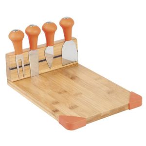 Plateau ? fromage avec 4 couteaux Ambiance nature 26x19 cm orange