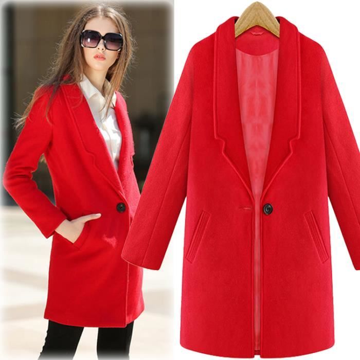 Manteau Hiver Femme Laine Rouge Rouge Achat / Vente manteau caban