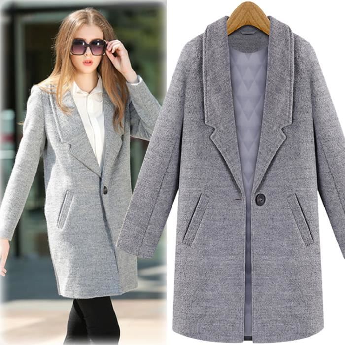 Manteau Hiver Femme Laine Gris Gris - Achat / Vente ...