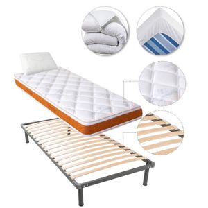 OLYMPE LITERIE Matelas + sommier 90x190 - Mousse HD 28kg/m3 + mémoire de forme Ergosoft ? 55kg/m3 - Equilibré + Pack linge de lit