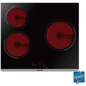 BRANDT BPV6320 - Table de cuisson vitrocéramique-3 zones-5300W-L60cm-Rev?tement verre-Noir