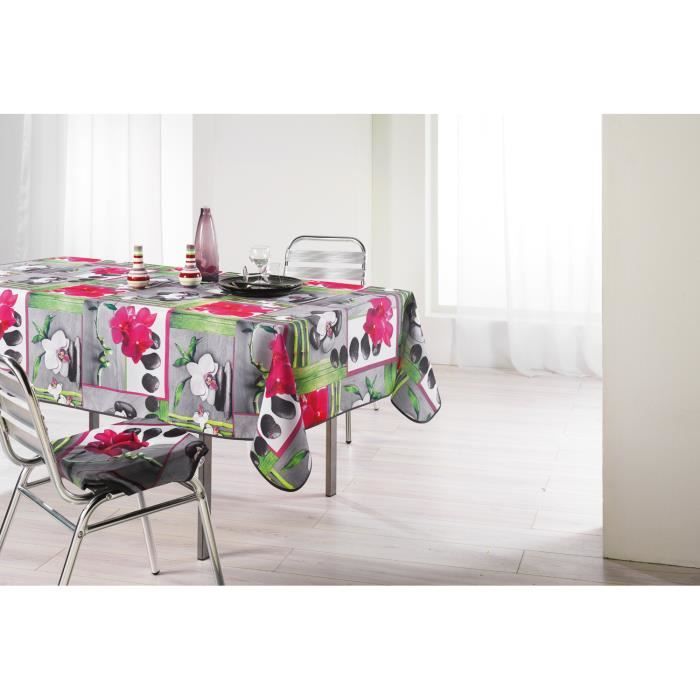 Nappe rectangle antitache 150 x 240 orchidée galet lucky bambou ... Effet galet marron