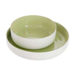 JOLIPA 2 Plats en céramique 30x6 cm et 21X7 cm - Vert et blanc