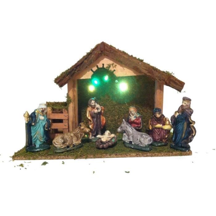 Crèche lumineuse + ses 8 santons + Eclairage led - Achat / Vente crèche 