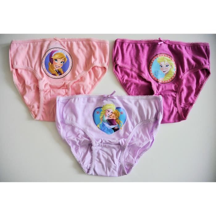 Lot De 3 Culottes La Reine Des Neiges Pour Fille - Motifs Elsa Et Anna, Bords Dentelés, Confortables