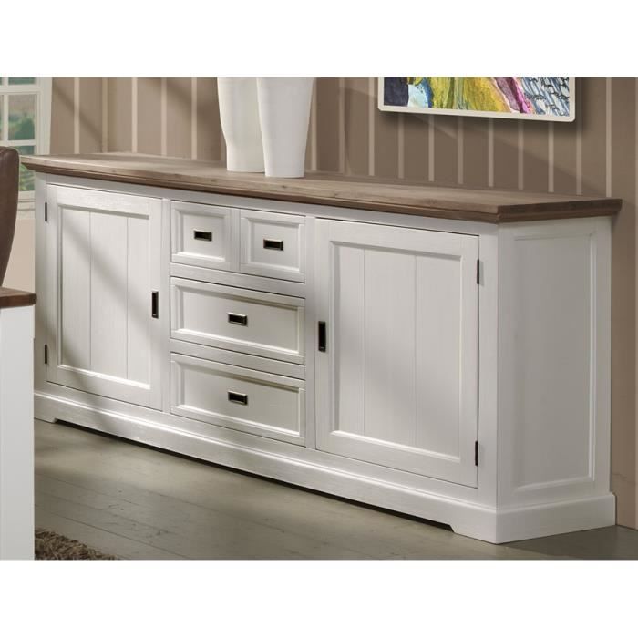 Buffet Enfilade Contemporain Bois Massif Couleur Blanc Emeline L X